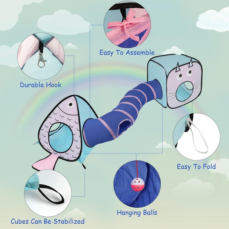 Rypet Cat Toy Tunnel and Cubes Bundle - Interactive Crinkle Collapsible Cat Tube and Foldable Cubes Playground for Kitty, Rabbit, Puppy, Ferret Hiding Hunting and Resting - Image 3